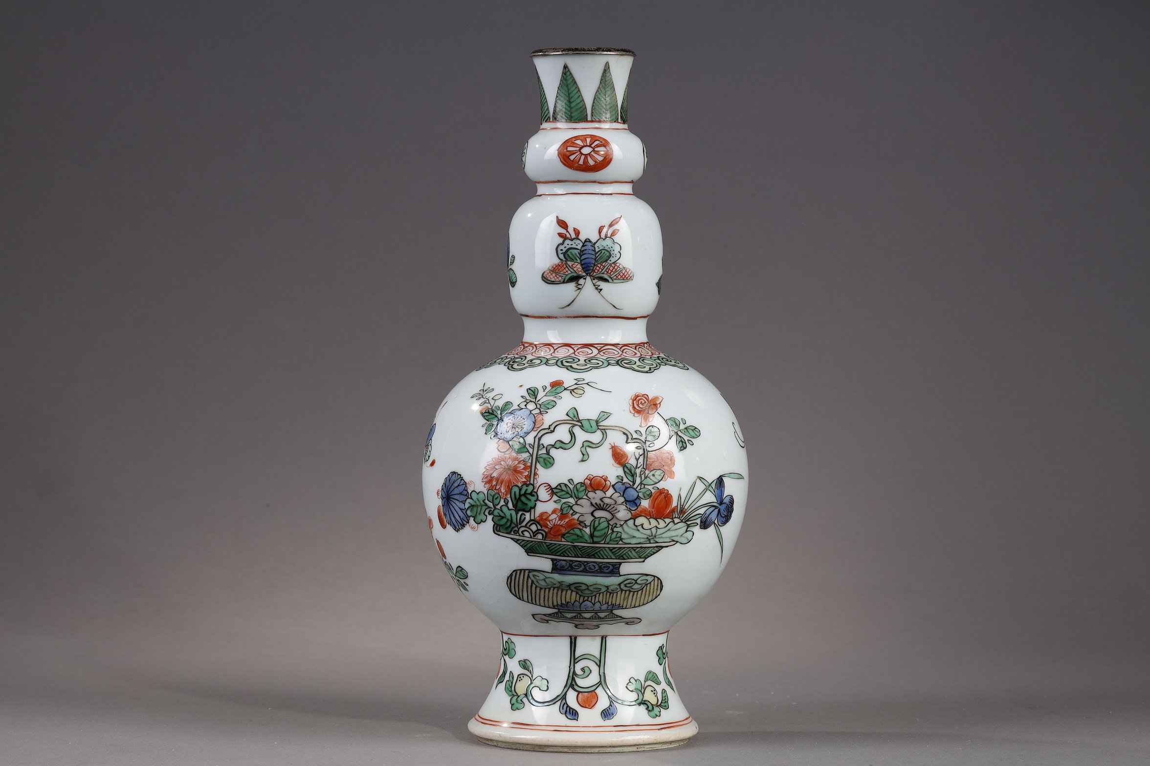 Rare porcelain vase triple gourd  Famille Verte - Kangxi period 1662/1722

Silver mount later